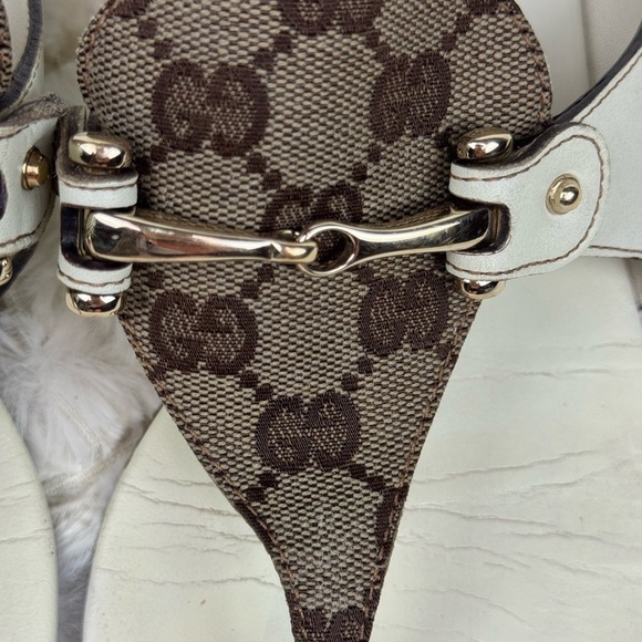 Gucci White and Brown Designer Sandals with Monogram Size 7 1/2 - Picture 7 of 13